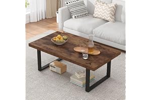 IBF Rustic Coffee Table, Industrial Simple Wooden Living Room Table, Modern Minimalist Farmhouse Rectangle Center Table, Wood