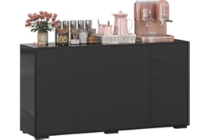 HOMCOM High Gloss Buffet Sideboard with 2 Drawers, 4 Doors and Adjustable Shelf, Kitchen Storage Cabinet with Push Open Desig