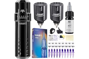 Mast Tattoo Flip Corded & Cordless Tattoo Gun Kit Rotary Tattoo Machine with 6 Strokes 2.6-4.0mm 2 Batteries 20 Needles Complete Tattoo Supplies for Beginner Home Practice & Artists