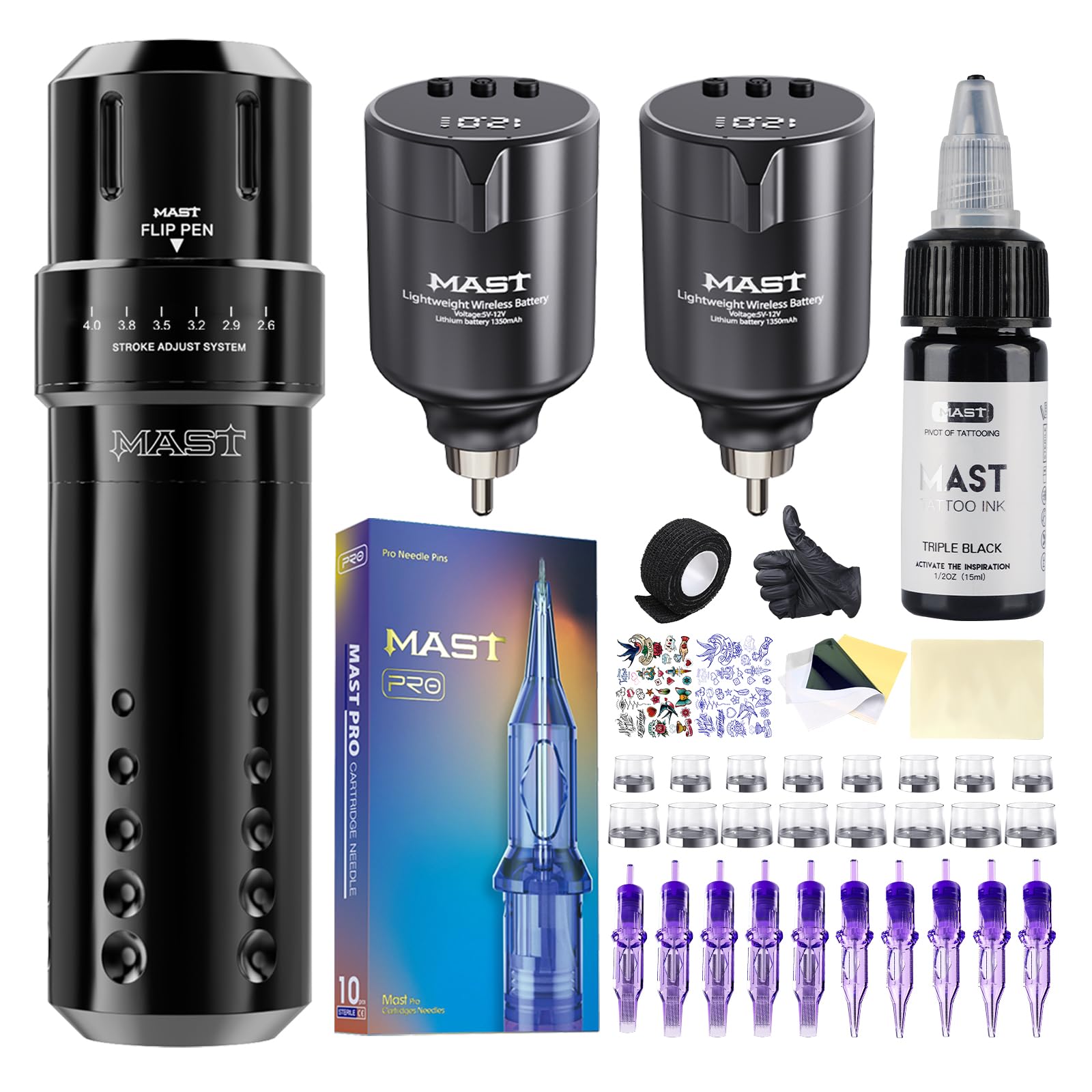 Photo 1 of Mast Tattoo Flip Corded & Cordless Tattoo Gun Kit Rotary Tattoo Machine with 6 Strokes 2.6-4.0mm 2 Batteries 10 Needles Complete Tattoo Supplies for Beginner Home Practice & Artists