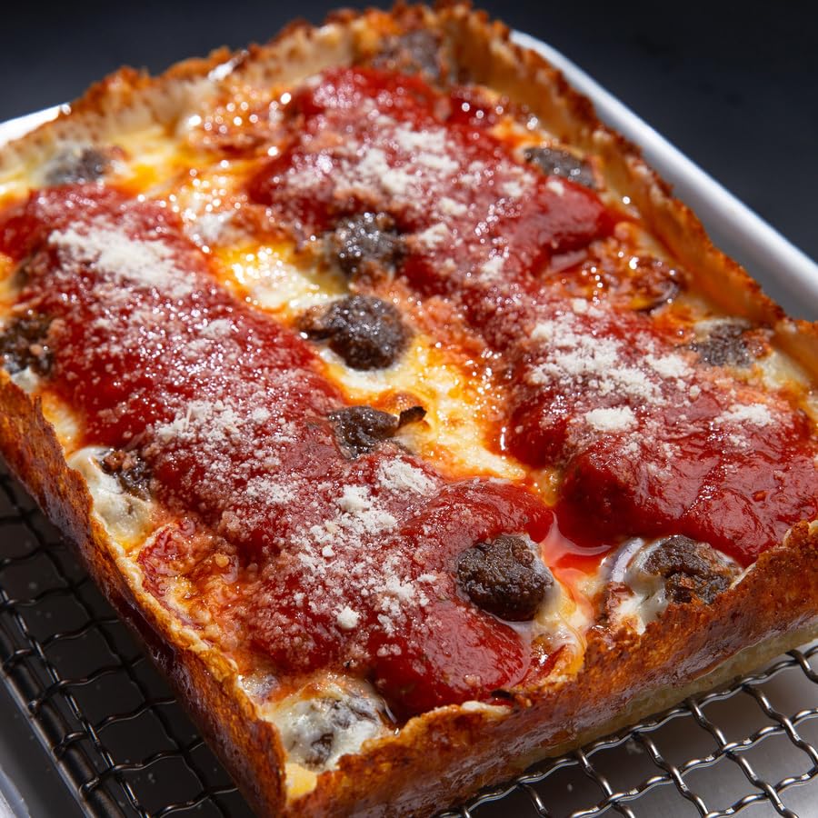Jisculo Detroit Style Pizza Pan 10x14x2.5 (Non-Stick, BPA & PFOA Free) Heat-Resistant Up to 800°F, Pre-Seasoned Authentic Hard Anodized Detroit Deep Dish Pizza Pan, Five-Year Free Replacement
