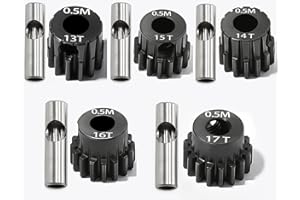 QLOI-LEUE 0.5M Pinion Gear 13T 14T 15T 16T 17T Hardened Steel 3.175mm Bore with 2.3mm Adapter, Gear for ARRMA 1/14 Typhon 1/16 Mojave 1/18 Granite, Losi 1/12, 0.5Mod Gear 13T-27T for HOBBYWING Motors