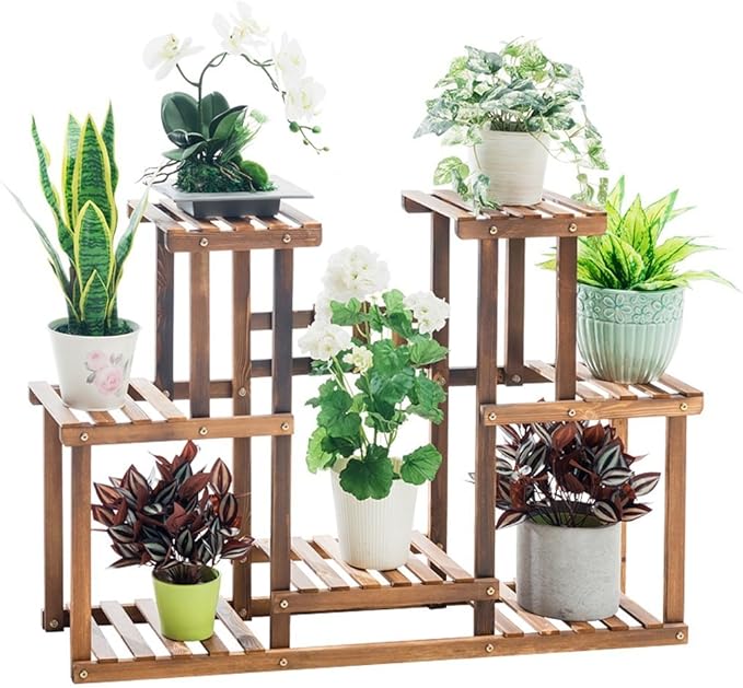 Wooden Plant Stand Carbonized Wood Plant