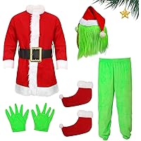 Christmas Costume Adult Green Monster Costumes Deluxe Santa Claus Outfit with Mask Xmas Halloween Cosplay Outfit