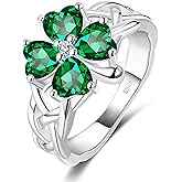 LEXLUNE Irish Four Leaf Clover Ring For Women, Sterling S925 Silver Birthstone Ring, Shamrock Ring, Celtic Knot Infinity Ring