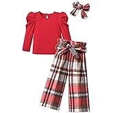 MIGU Toddler Girl Clothes,Girls Fashion Clothes Puff Sleeves Shirt Pants Headband 3Pcs Girls Gifts Sets