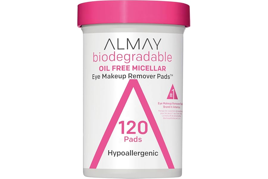 Almay Biodegradable Makeup Remover Pads, Micellar Gentle, Hypoallergenic, Fragrance-Free, Dermatologist & Ophthalmologist Tested, 120 Count