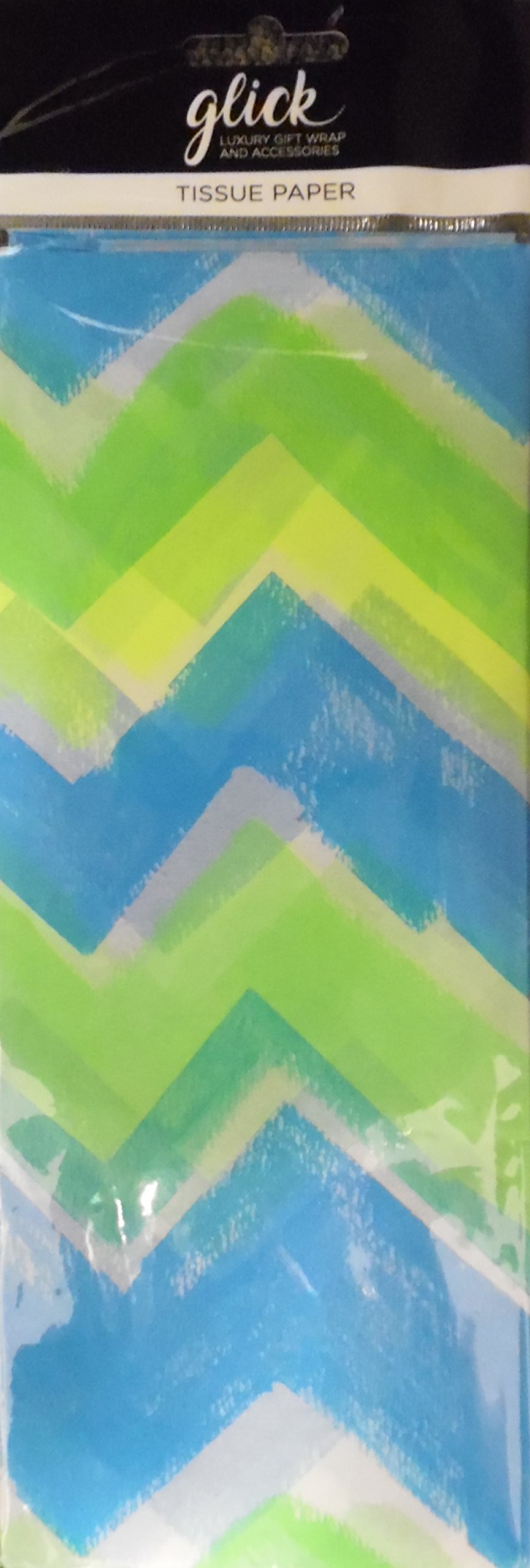 NEON Revolution Chevron Blue Printed Patterned Tissue Wrapping Paper by Glick Luxury 4 Sheets 50 x 75cm