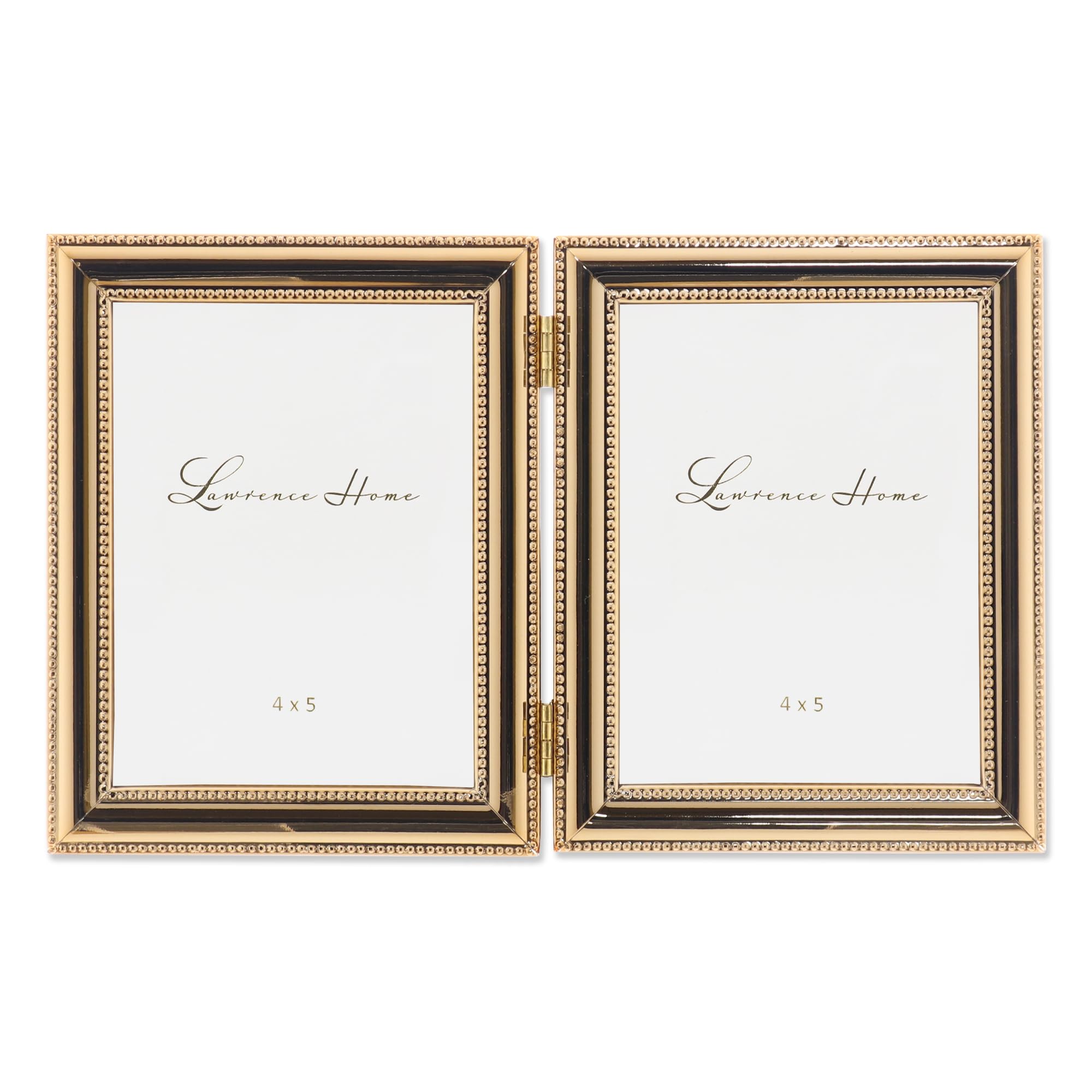 Lawrence Frames Classic Bead Frame, 4x5 Hinged Double, Gold, 2 Count