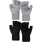 yeabwps 2 Pairs Fingerless Gloves for Women and Men Winter Thick Warm Half Finger Knitted Gloves for Texting Typing Driving