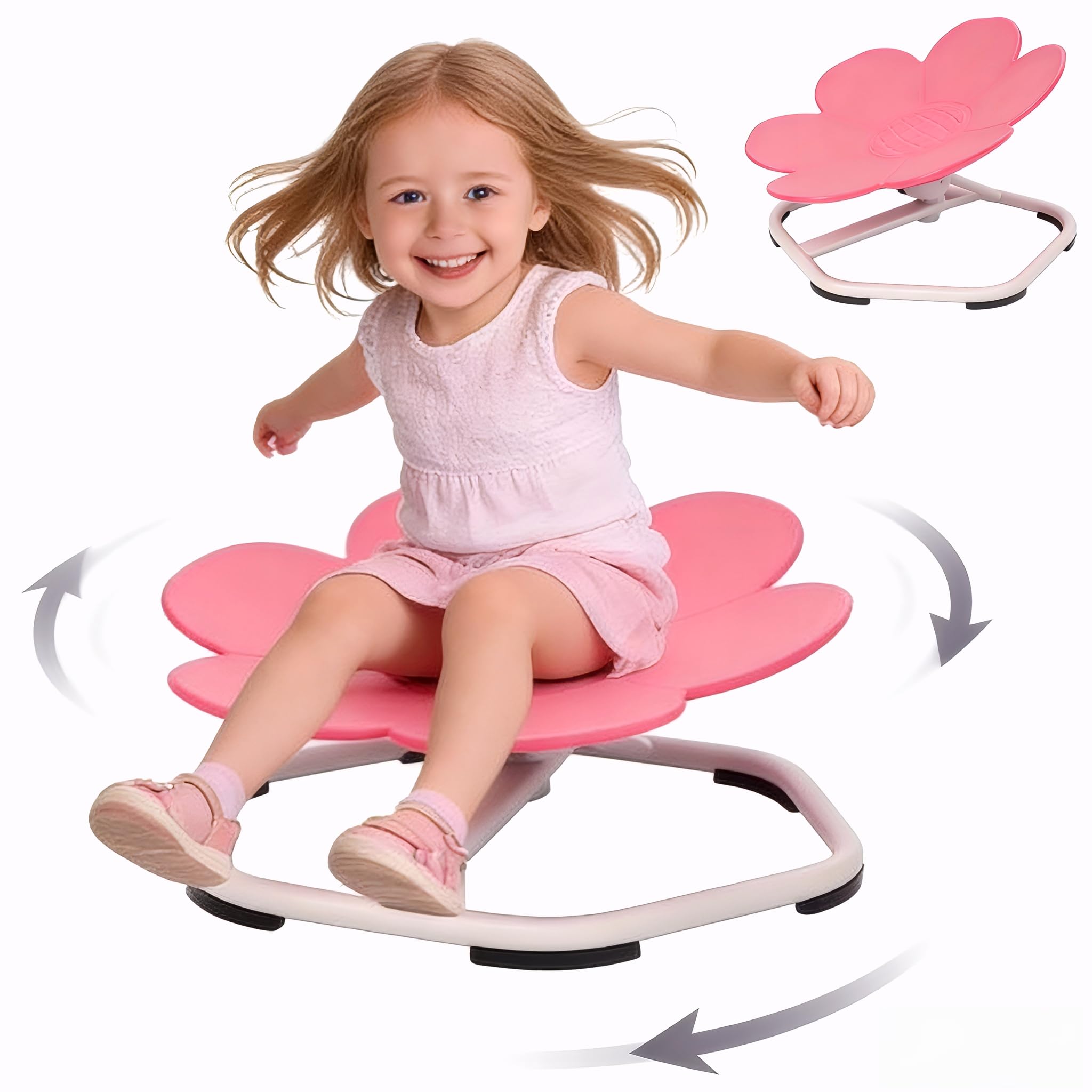 Yosamy Sensory Spinning Chair for Autism & ADHD, 360° Quiet Swivel Chair with 60kg Heavy Duty Metal Base, Non-Slip Special Needs Vestibular Therapy Chair for Kids 3+, Nursery & Home Use (Pink)