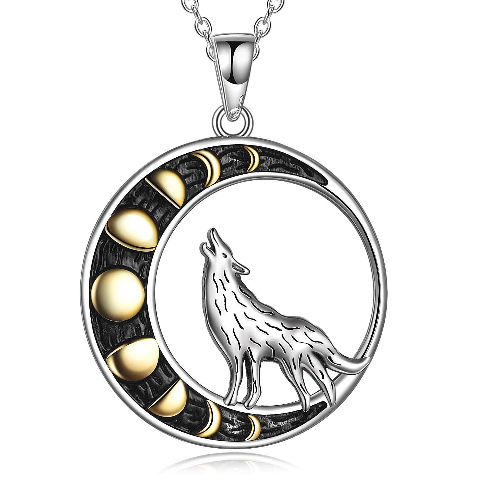 Wolf Necklace for Women 925 Sterling Silver Moon Phase Wolf Jewelry Gifts for Women¡­