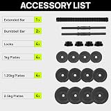 Gallant 20Kg Adjustable Dumbbells Set 2 in 1 Barbell Home Gym Black view 9