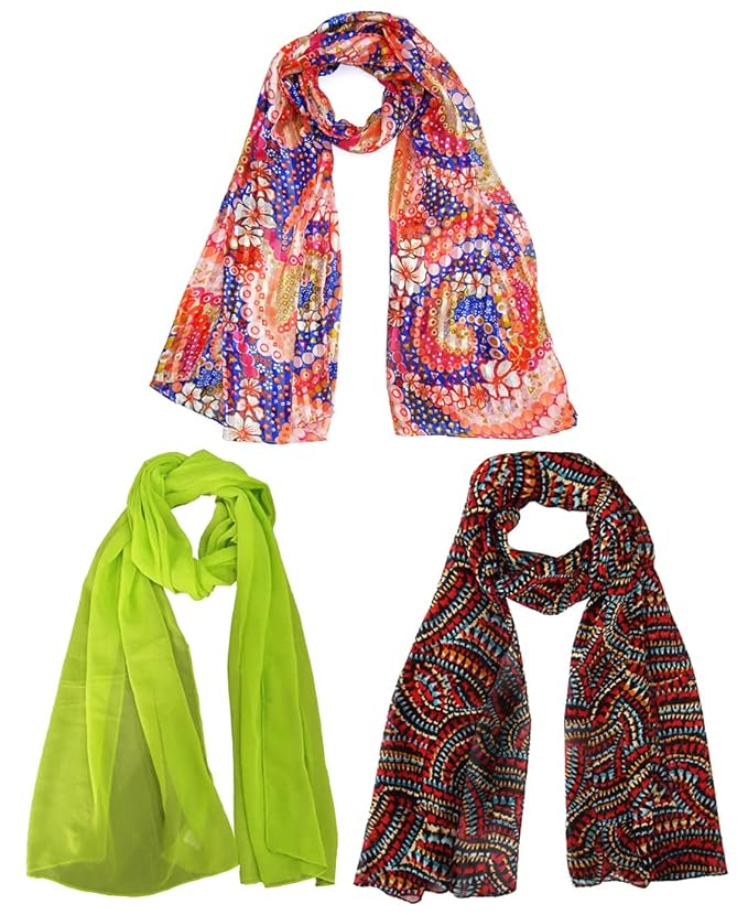 Buy Women Printed Poly Cotton Multi Color Combo Scarves SPC1696MT at