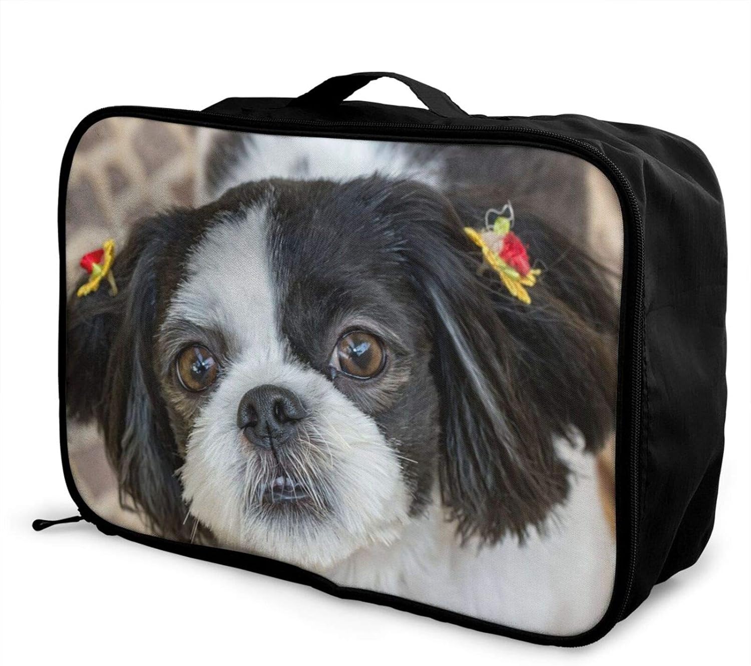 Travel Luggage Duffle Tote Bag Organizer Dog Shih Tzu With Laces Flower Carrying