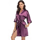 Trek Forte Women's Short Kimono Robe Pure Satin Silky Robes Bride Bridesmaid Wedding Party Sleepwear with Pockets