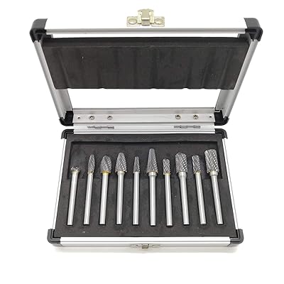 10Pcs Carbide Burr Set on 1/4" Shank, Assorted Double Cut Solid Carbide Rotary Burr Set for Grinder Drill, DIY Wood-working Carving, Metal Polishing, Engraving, Drilling