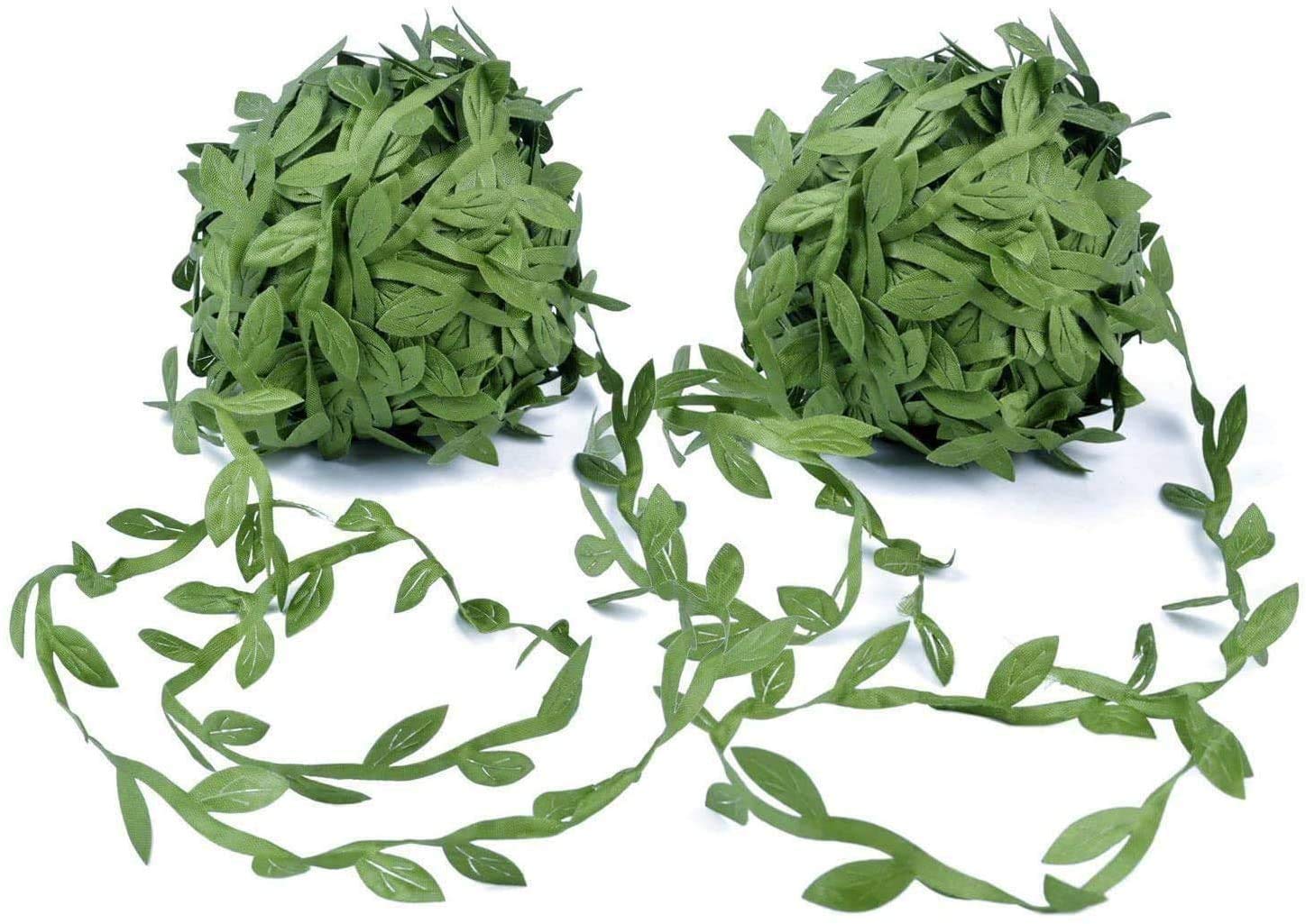 Tweal 2 Rolls of Artificial Vine Ribbon Leaf, Green Leaves Fake Ivy Leaf Garland for Wall Decoration Wedding DIY (40 m)