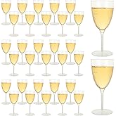 WOPPLXY 32 PCS 8 Oz Plastic Champagne Flutes, Hard Disposable Plastic Champagne Glasses, Clear Disposable Wine Glasses for Home Daily Life Party Birthday Wedding Toasting Drinking Champagne