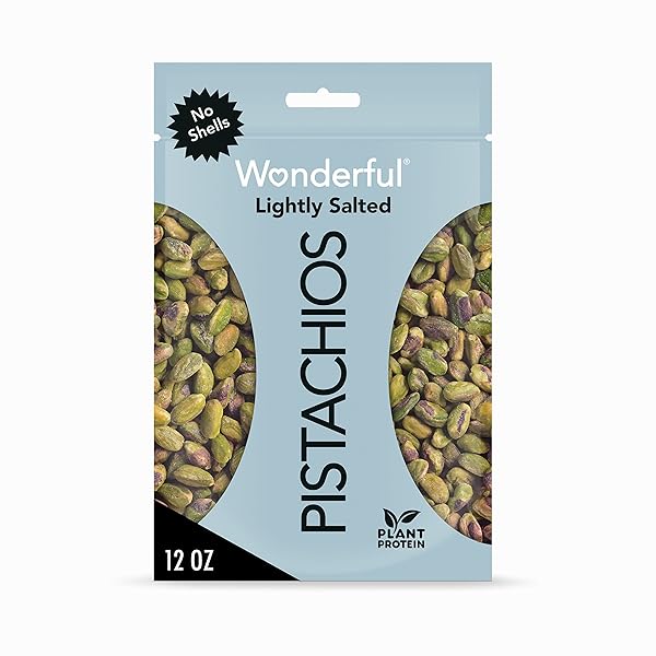 WONDERFUL PISTACHIOS NO SHELLS, LIGHTLY SALTED NUTS, 12 OUNCE RESEALABLE BAG, PROTEIN SNACKS, GLUTEN FREE, HEALTHY SNACK