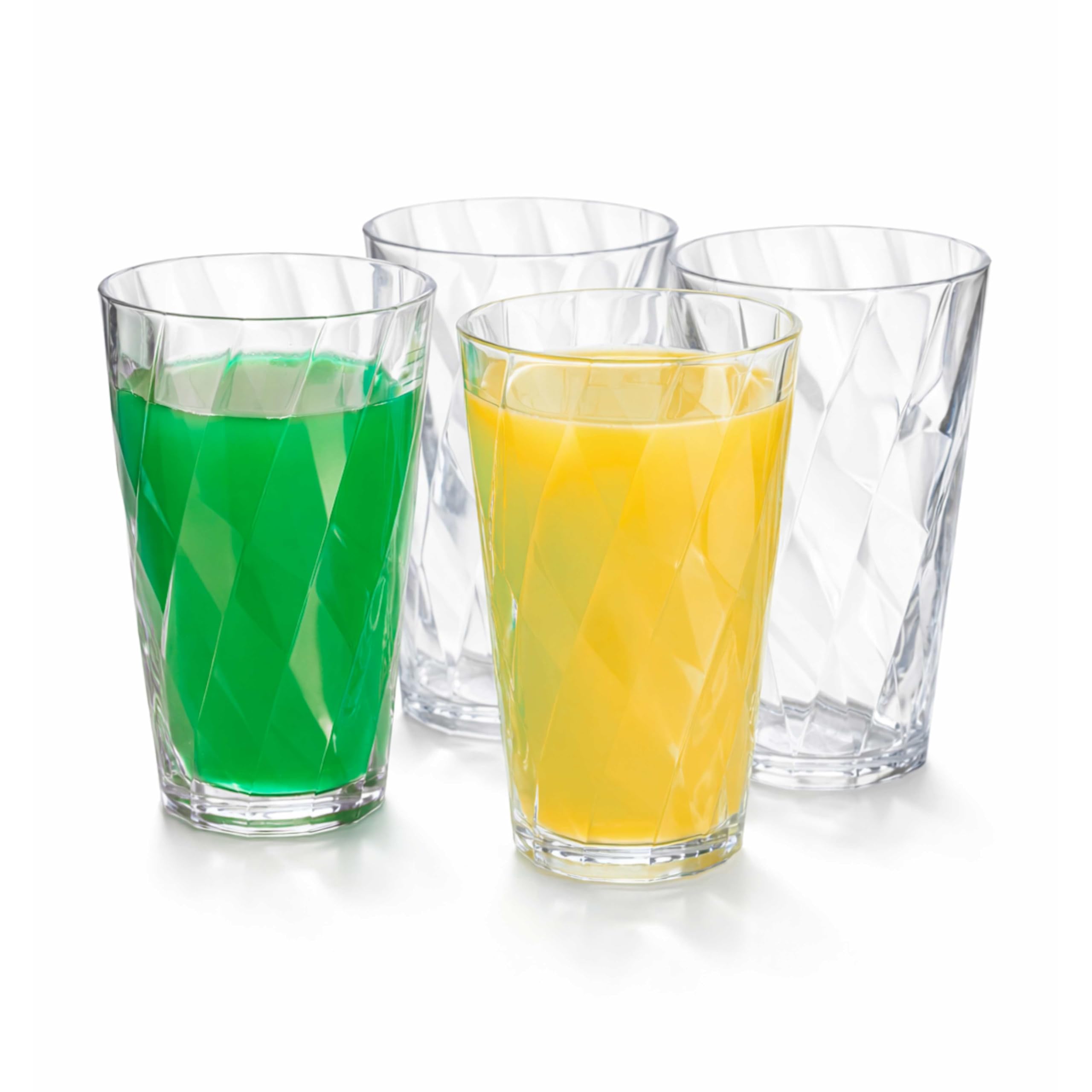 ALAYSTAR Premium Pack of 4 Highball Plastic Drinking Tumblers Glasses Reusable – Each Glass Holds 600ml – Acrylic Tumblers Washable for Everyday use and Party use – BPA Free Stackable Glasses