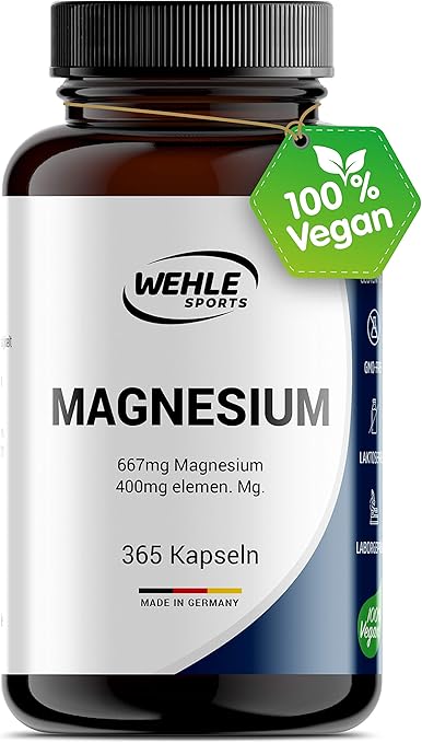 Magnesium 400mg Kapseln hochdosiert - 365 Stück (1 Jahr) 667mg je ...