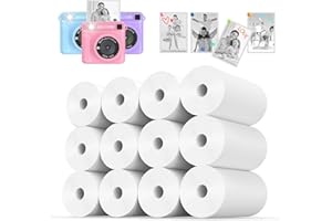 Thermal Paper, 12 Rolls Kids Instant Camera Refill Print Paper, Atnadov HD Thermal Paper (BPA Free) Kids Instant Camera Refill Print Paper Perfect for Most Kids Cameras (White-12 Rolls)