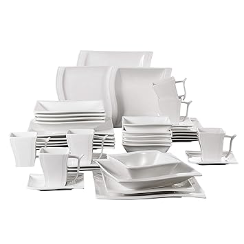 MALACASA, Serie Flora, 36 TLG. Kombiservice Tafelservice Cremeweiß Porzellan Geschirrset Kaffeeservice mit 6 Kaffeetassen, 6 