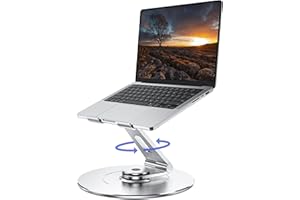LOXP Adjustable Laptop Stand for Desk with 360 Rotating Larger Base, Swivel Aluminum Laptop Riser Holder, Portable Computer Stand Fits MacBook Air Pro, HP, Dell XPS, All 10''-17.3'' Laptops-Silver