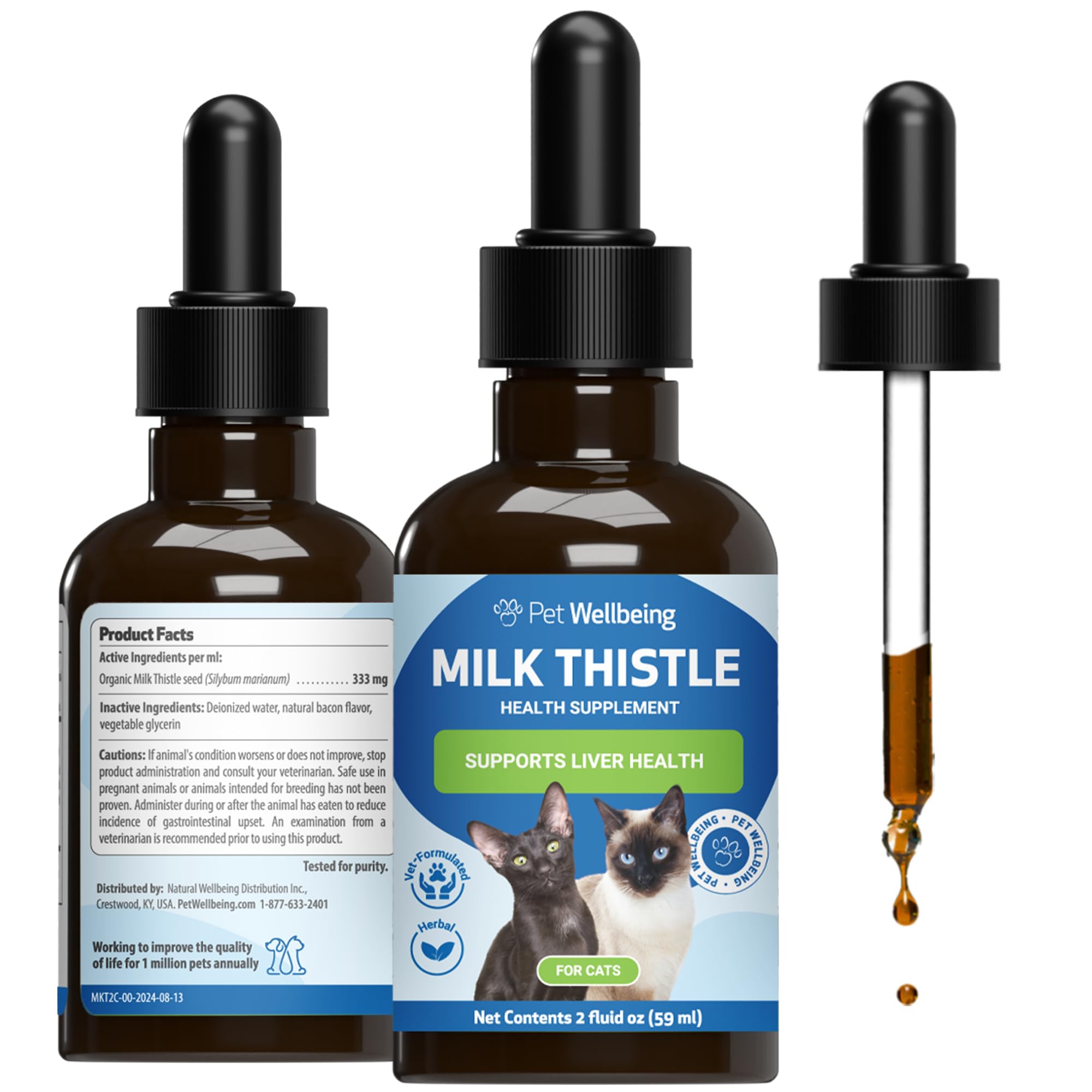 Pet Wellbeing Milk Thistle for Cats - Milk Thistle Liver Detox Support, Organic Herb - Pet Wellbeing Vet-Formulated Holistic Supplement - 2oz (59 ml)