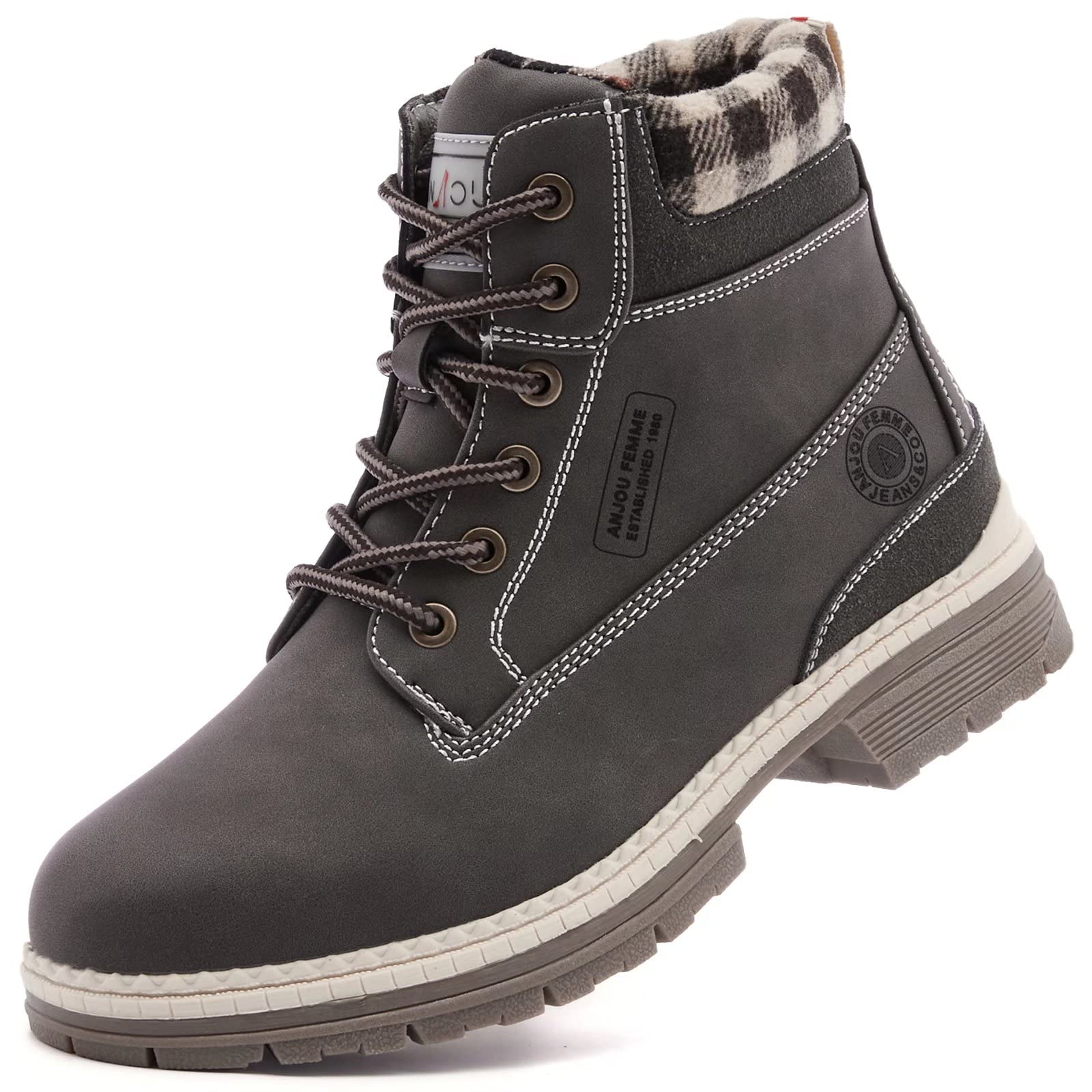 Photo 1 of ANJOUFEMME Work Hiking Boots for Women Waterproof - Womens Outdoor Ankle Boots Lightweight Snow Winter Boots for Trekking Walking FNW19-BROWN-G-7