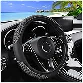 Zpana Elastic Car Steering Wheel Cover, 14.5-15 Inch Leather Non Slip Vehicle Steering Wheel Protecter Without Inner Ring, Auto Interior Protection Accessories, Universal Fit (Black)