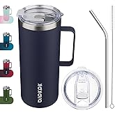 BJPKPK Insulated Coffee Mug with 2 Lids, 32oz Stainless Steel Insulated Tumbler with Handle, Double Wall Vacuum Coffee Cups, BPA Free Travel Mug for Coffee, Tea and Drinks, Navy Blue