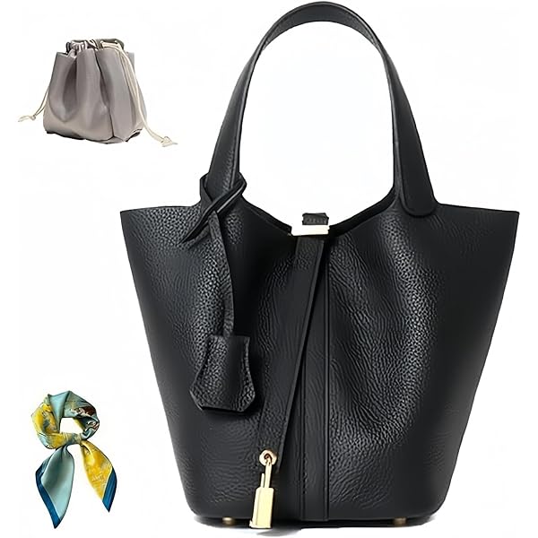 Amazon.com: Genuine Leather Lock Design Bucket Bag Vegetable