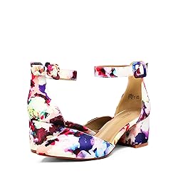 DREAM PAIRS Womens Low Heel Pump Shoes, Floral