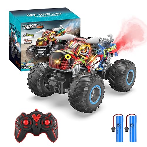 iBlivers Remote Control Monster Truck, 2.4GHz All Terrain Remote Control Monster Cars, 1:16 Monster Truck RC Trucks, Remote Monster Car with Spray Music and Light for Boys 4-7 8-12 Kids