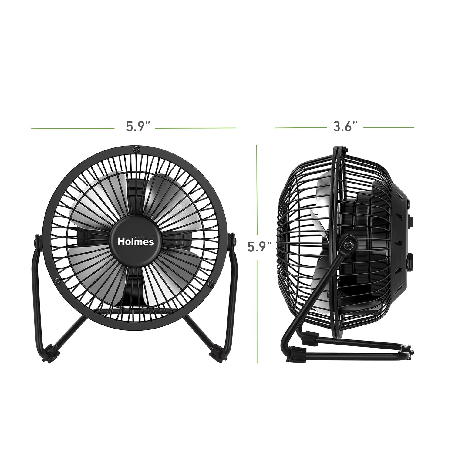 HOLMES 4" Mini High-Velocity Personal Desk Fan, 4 Blades, Adjustable 360° Head Tilt, Durable Metal Construction, Single Speed, Ideal for Home, Dorm Rooms, Bedrooms, or Offices, Black