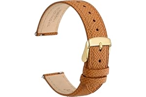 WOCCI 18mm Grace Leather Watch Band for Ladies, Top Grain Leather, Quick Release Replacement Strap with Gold Buckle (Apricot Tan)