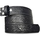 BC Belts Womens Leather Western Belt Strap – 1.25” Wide Embossed Scrollwork, Allows Snap-On Interchangeable Buckle