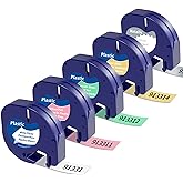 Replace for Dymo Label Maker Refills, Compatible with Dymo Letratag Plastic Label Refill 12mm x 4m-1/2 x 13' for LT-200B LT-100H LT-100T QX50, Black on White/Gold/Pink/Green/Silver, 5-Pack
