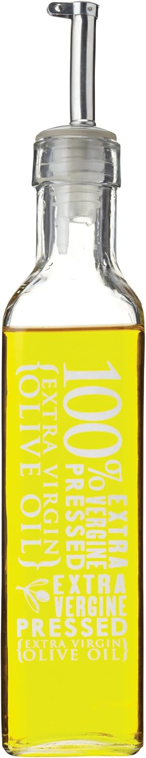 KitchenCraft Printed Glass Vinegar/Olive Oil Bottle with Drizzler Spout, 27 ml, Transparent, Clear, 270 ml