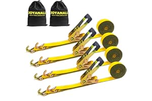 JOYANALL 2 Inch Heavy Duty Ratchet Straps, 15ft Tie Down Straps Ratchet with Double J Hook, 10000lbs Breaking Strength, Cargo Ratchet Straps for Moving Motorcycle, Trailer & Trucks (4 Pack)