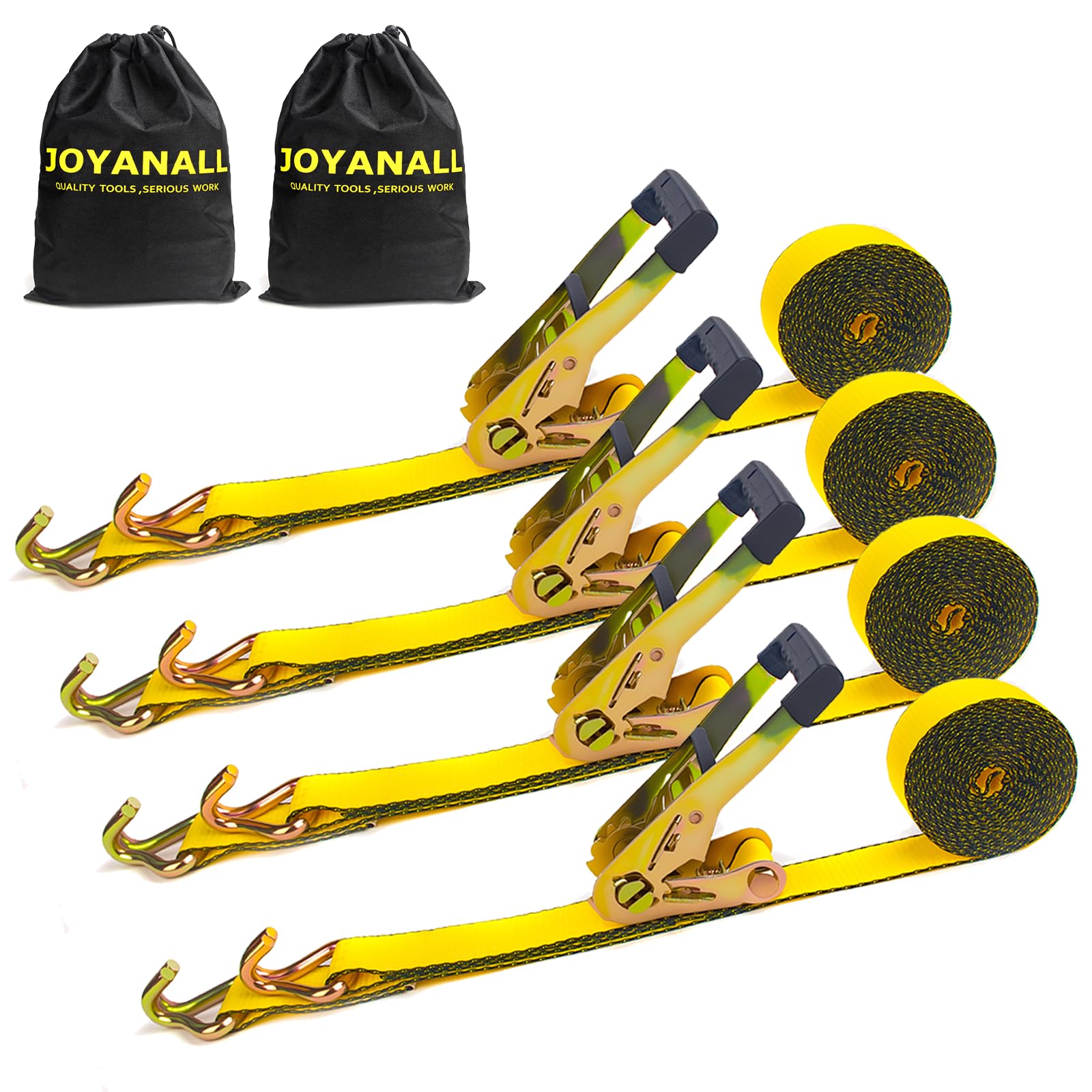 Photo 1 of 2 Inch Heavy Duty Ratchet Straps, 15ft Tie Down Straps Ratchet with Double J Hook, 10000lbs Breaking Strength, Cargo Ratchet Straps for Moving Motorcycle, Trailer & Trucks (4 Pack)