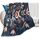 Norwegian Rosemaling Folk Style Flannel Throw Blanket Ultra-Soft Cozy Plush Blankets for Couch Chair Bedroom Living Room Air Conditioning Room 50"x60"