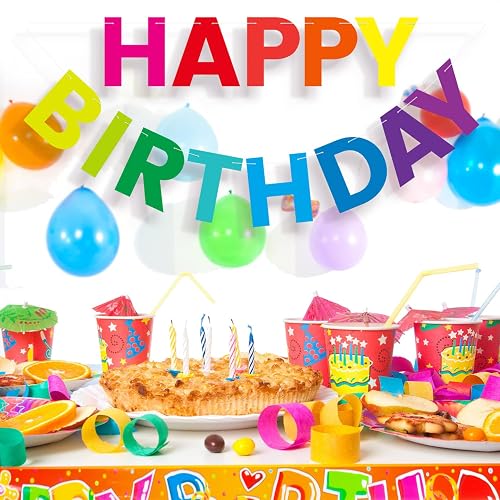 Gold Glitter Happy Birthday Banner - Pre-Strung 9 Ft, No DIY, Durable Cardstock Letters, For Party Backdrop Decor