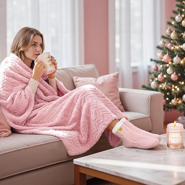 MIXVOVA BIRTHDAY AND GET WELL GIFTS FOR WOMEN – SELF CARE RELAXING SPA PACKAGE WITH LUXURY FLANNEL BLANKET, UNIQUE VALENTINES DAY MOTHER’S DAY GIFTS FOR MOM WIFE FRIENDS
