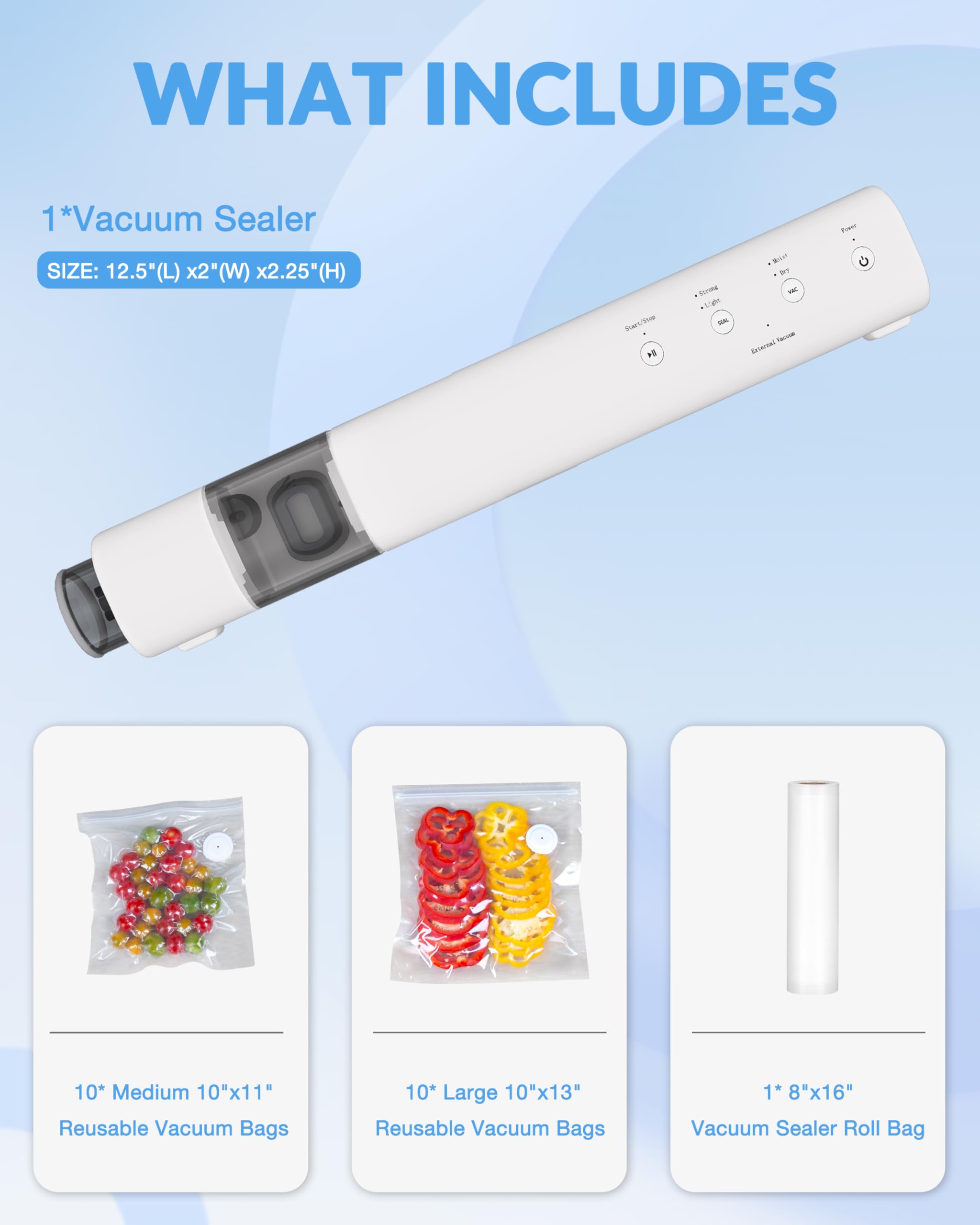 ZOES HOMEWARE 2025 Cordless 2-in-1 Vacuum Sealer Machine for Food, 60kPa Compact Dual Suction Port Food Sealer with Visiable Water Tank, Handheld Saver Sealer with 20 Reusable Bags& 1 Vacuum Roll Bags