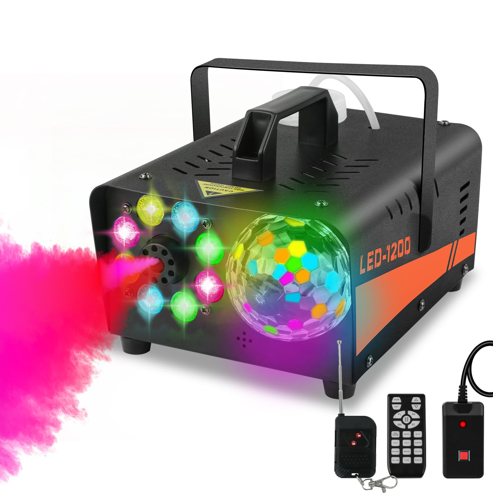 Photo 1 of Machine,1200W Professional Fog Machine with Integrated DJ Light System with Wireless Remote Control for Halloween Wedding, Parties,Birthday,DJ Stage,Indoor Black