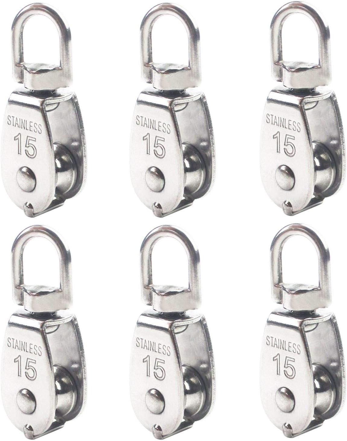 Luckkyme 6Pack Stainless Steel Wire Rope Crane Pulley Block M15 Lifting Crane Swivel