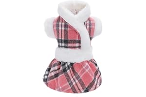 FETTORLER Dog Sweaters for Medium Dogs Girl Dog Dress Sweater Winter Puppy Clothes Cold Weather Dog Coat Fleece Warm Pet Outfit Skirt for Chihuahua Yorkie Teacup Plaid Cat Apparel (Medium, Pink)